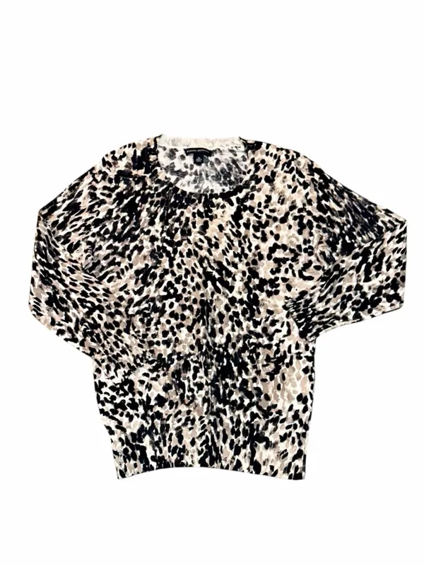 Banana Republic Gray Black & White Leopard Print Crew Neck Knit Sweater Sz S - Image 7