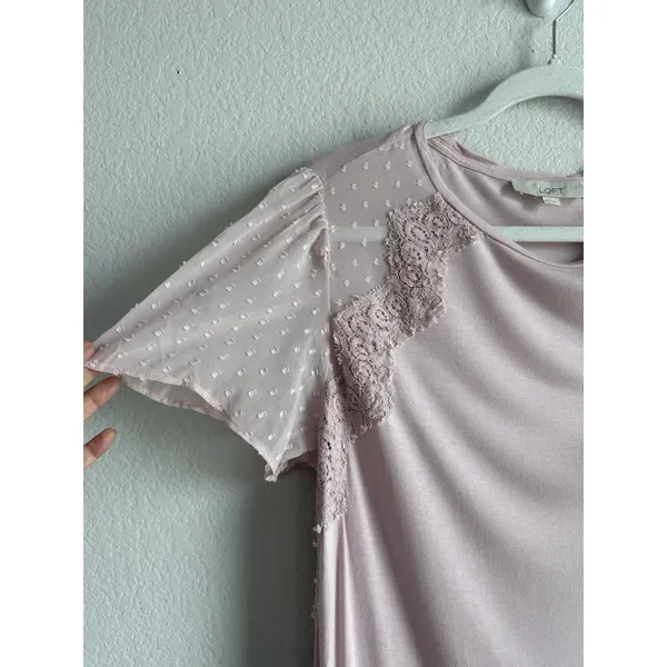 Ann Taylor LOFT Women's Large Maeve Mixed Media Blouse Crochet‎ Lace Sleeved Shirt Top - Image 4