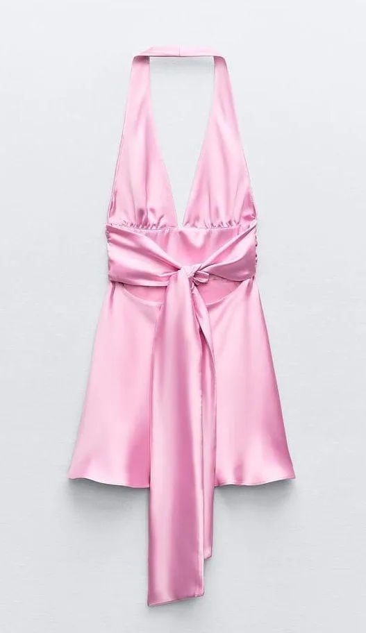 ZARA dress mini halter pink satin Bow 🍬 🎀 wedding party coctail bridal shower - Image 13