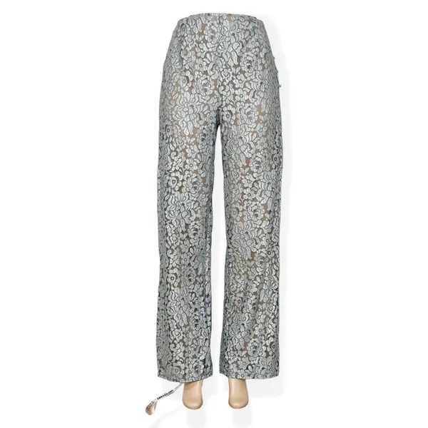 HOUSE OF CB Mara Metallic Floral Lace Pants, Silver, Medium - Image 5