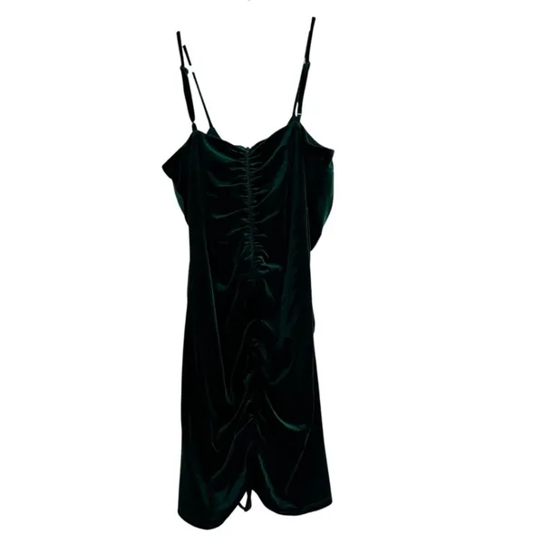 Dear Moon Ruched Front Velvet Bodycon Mini Dress Emerald Green Size 11 - Image 4