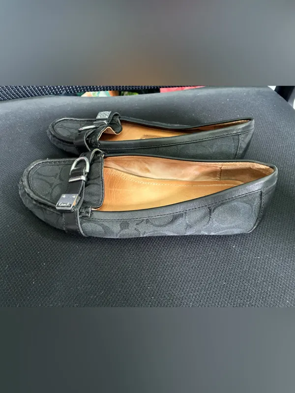 Coach Flores Signature Jacquard Loafers Black Canvas Buckle Flats A2160 Size 7.5 - Image 3