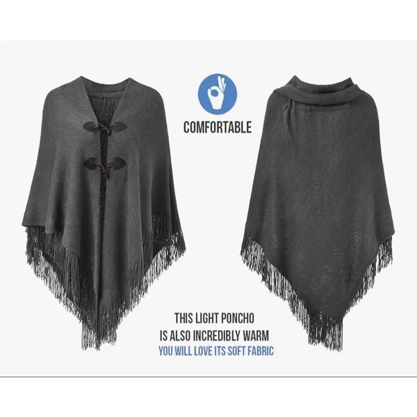 NEW Loose Fitting Poncho Cape Shawl Stylish Horn Button One Size - Image 5