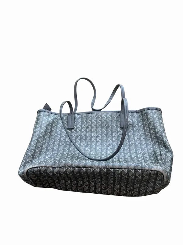 Tory Burch Gray & Black Textured Monogram Small Tote Bag Zip Top Logo Canvas - Image 8