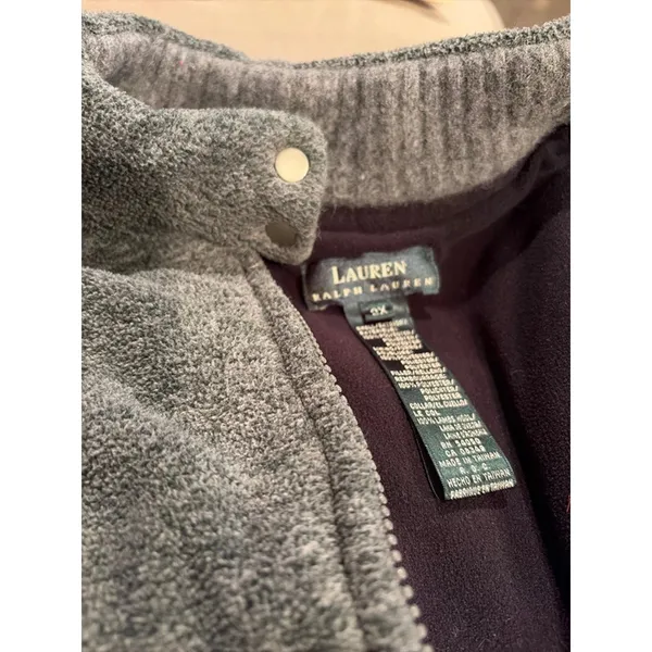 Lauren Ralph Lauren Gray Fleece Vest Womens 2X Full Zip Sherpa Cozy Quiet Luxury - Image 2
