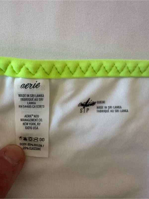 aerie White Bikini Set with Blue and Neon Green Trim - Image 3