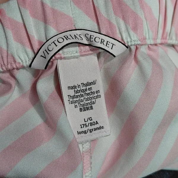 Victoria's Secret Silky Satin Lounge Pink White Stripe Pajama Pant Large - Image 2