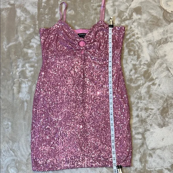Bebe‎ Sparkling Pink Sequin Dress - Image 7