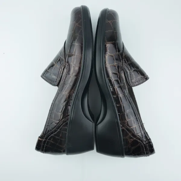 Clarks Loafers Women 8M Brown Croc‎ Embossed Patent Wedge Bendables 38634 - Image 8