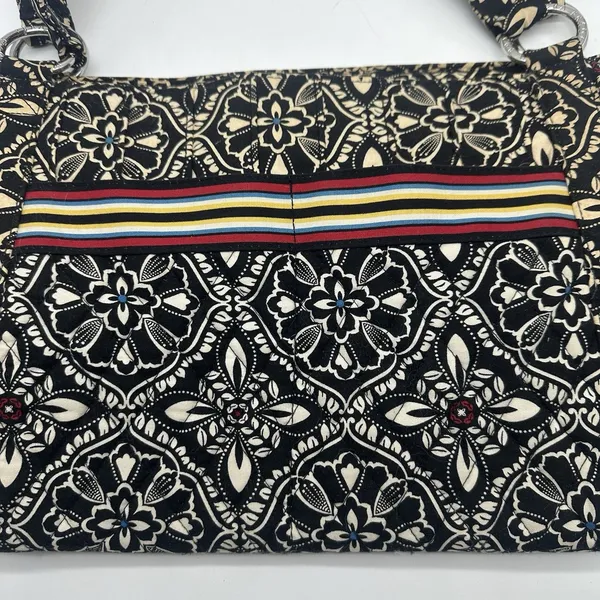 Vera Bradley Black Cream Floral Quilted Shoulder Hobo Bag Multicolor Stripe - Image 4