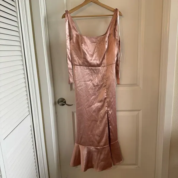 Birdy Grey Eugina Convertible Midi Dress Shiny Satin Rose Gold - Image 2