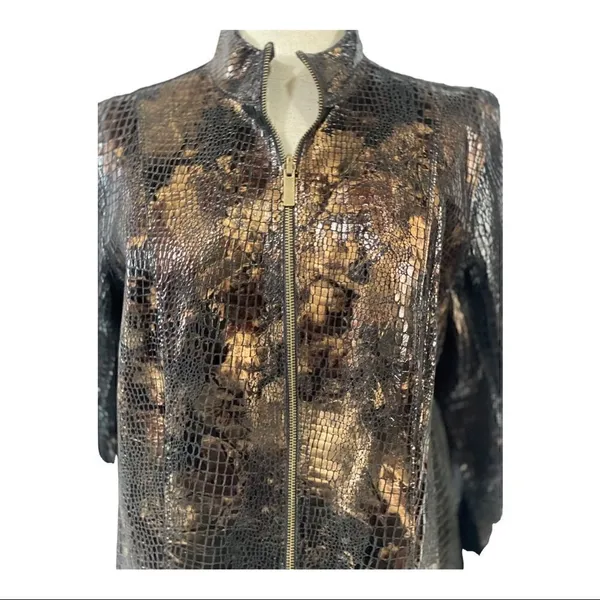 Reversible Faux Black Leather Moto & Animal Print Lightweight Jacket - Image 7