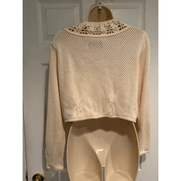 Geiger Austria Ivory Cotton Crochet Collar Cardigan‎ Sweater Cottagecore Sz 38 - Image 4
