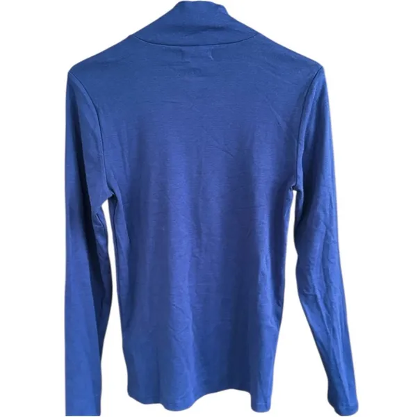 NWT J. Crew Perfect Fit Mock Neck With Gold Buttons Top Blue Size Medium - Image 5