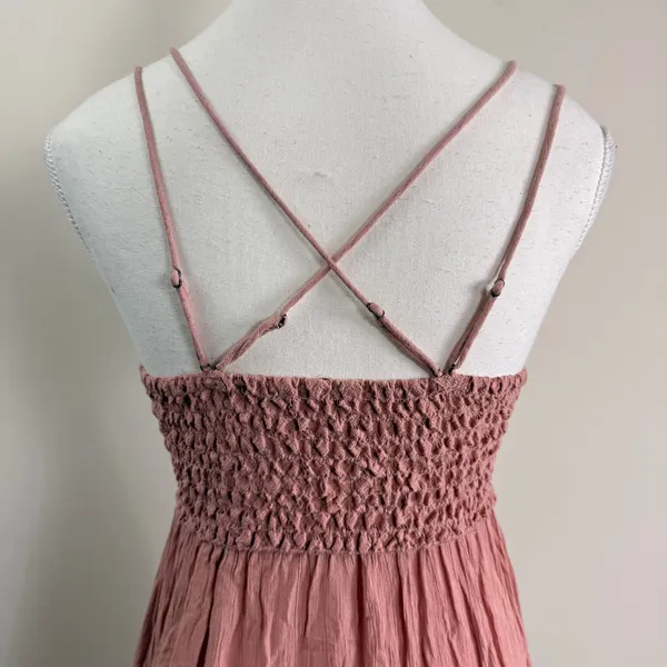 Free People FP One Adella Mini Dress Rose Pink Lace Boho Ruffle Smocked Medium - Image 6