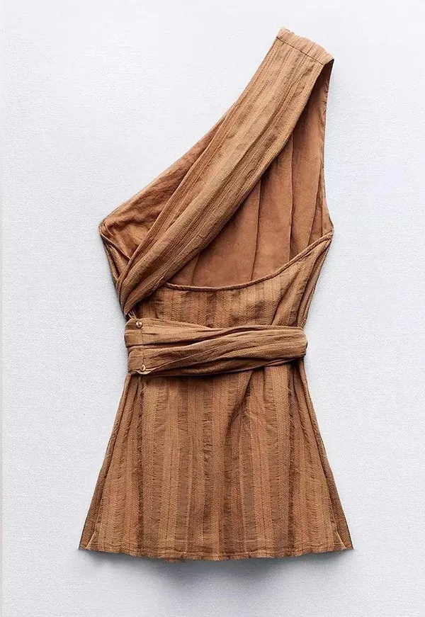 NWT Zara Asymmetric One Shoulder Wrap Halter Beaded Boho Top - Image 2
