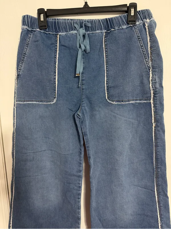 Tractr Wide Leg Denim Pull-On jeans rayed detail big pockets medium boho grunge‎ - Image 4