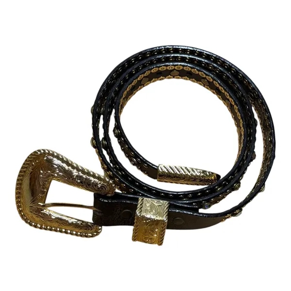 Nocona Studded Jeweled Rhinestone Genuine Leather Western Belt Brown Gold Large - Image 3
