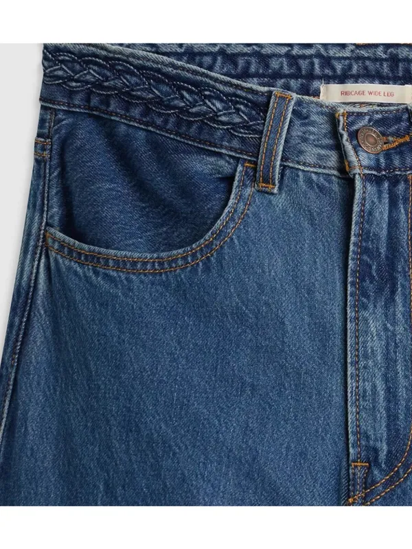 New Levi's Premium 25x32 Ribcage Wide Leg Braided Jeans Big Yikes Dark Wash - Image 5