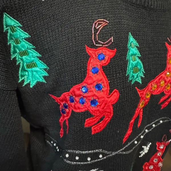 Vintage Santa Snowperson Beaded Christmas‎ Sweater 90s large - Image 5