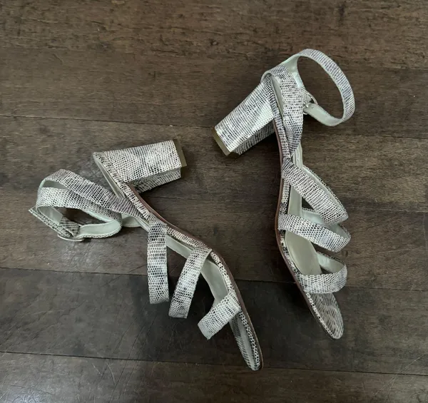 Vintage Havana Vintage calico leather snakeskin pattern strappy block heel sandal shoe - Image 4