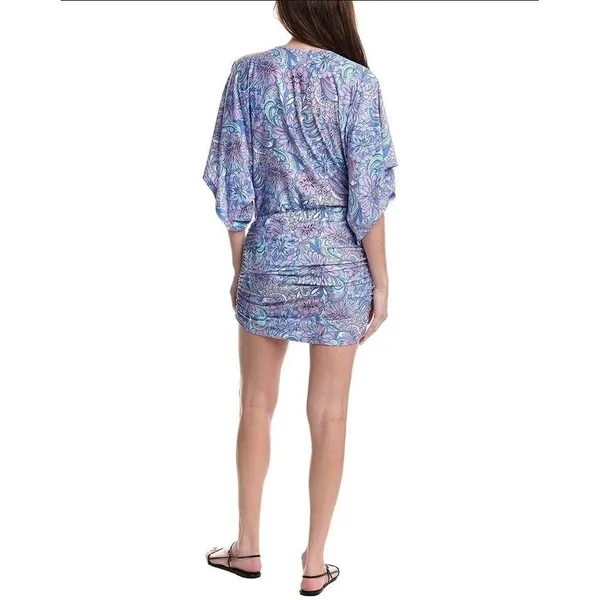 Carmen Marc Valvo Swimwear Coverup Dress Womens Large Floral Ruched Stretch Boho - Image 2