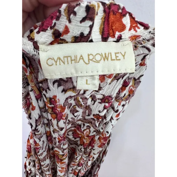 Cynthia Rowley Tiered Midi Skirt Womens Large Orange Floral Boho Cottage Crinkle - Image 2