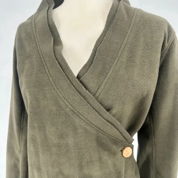 AVATAR CLOTHING Nepal Green‎ Wrap Fleece Top Sweater Wooden Button Size Medium - Image 2