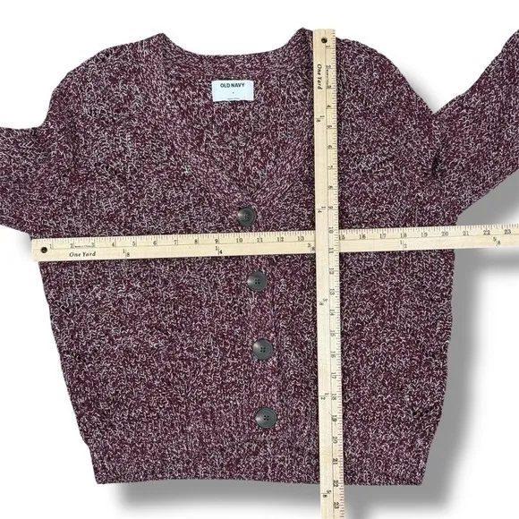 Old Navy‎ Marled Pointelle Knit V Neck Crop Cardigan Sweater Burgundy Red Small - Image 13