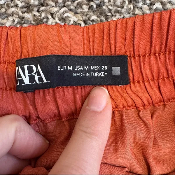 Zara Orange Satin Wide Leg Pull On Pants Womens S High Rise Casual Boho Fall - Image 7