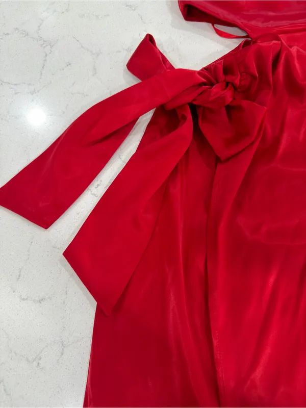 Saints +Secrets Strapless Red Satin Mini Dress with Side Tie Cutout - Image 4