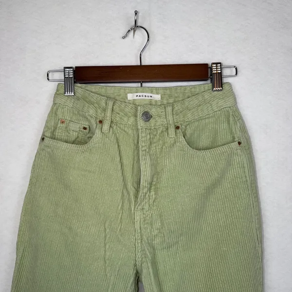 PacSun 90s Boyfriend Corduroy Pants Womens 24 Sage Green High Waisted Raw Hem - Image 2