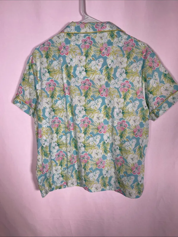 Crafted By Mahogany Womens Pajama Set Green Hawaiian Floral Xl Cotton - Image 4