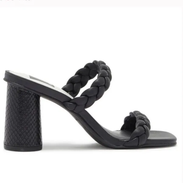 DOLCE VITA Paily Braided Slide-on Mule Sandal Heels Sz 6 Black Vaca Party - Image 2
