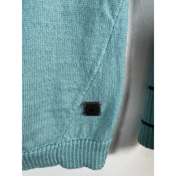 Smartwool Womens Merino Wool V-Neck Striped Sleeve Sweater Light Blue Navy‎ - Image 4