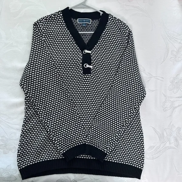 Karen Scott Womens XL Henley V-Neck Sweater Black & White‎ - Image 6
