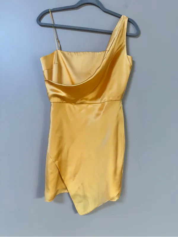 Amanda Uprichard Ravello Draped Layered Mini Dress Citron Yellow Sz Small - Image 5