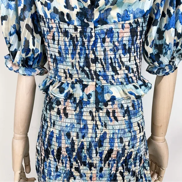 Elliatt Incubus Smocked Short Sleeve Mini Dress in Blue Multi Size Small NWT - Image 13