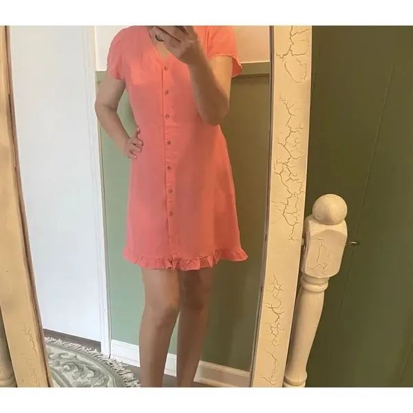 Loft Datlet Pink Button Down Short Sleeve Women’s Dress-Shirt Size 4P - Image 2
