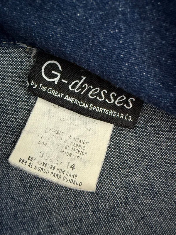 Vintage 90s G Dresses Stretchy Denim Half Button Drop Waist Dress L XL 14 - Image 9