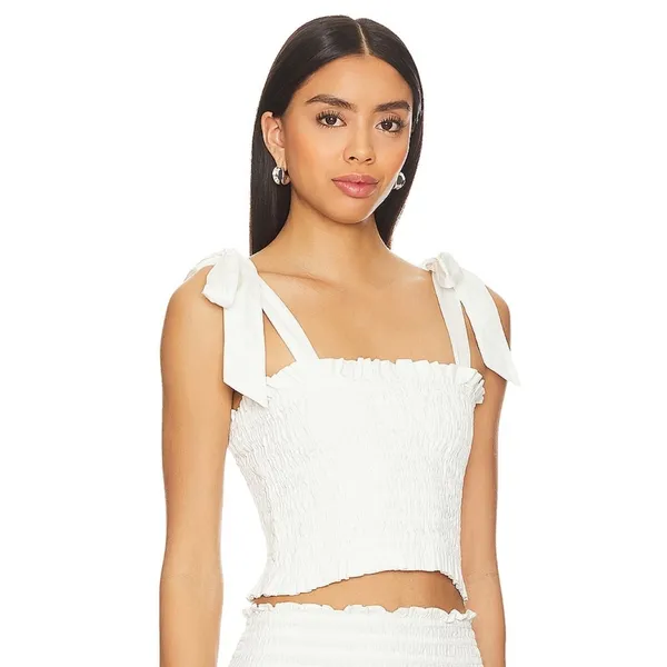 LoveShackFancy Jama Smocked Tie-Strap Top White | Size M | NWT - Image 2