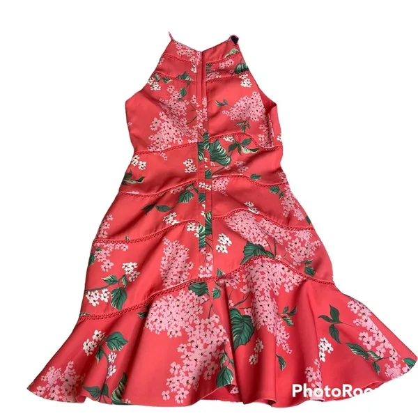 Keepsake Wild Thoughts Coral Floral Tiered Ruffle Dress 6 Pink‎ High Neck Small - Image 3