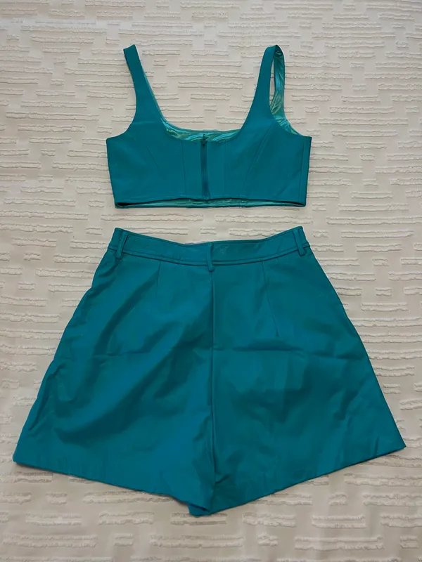 Amanda Uprichard Revolve Leather Pittito Crop Top And Jane Shorts In Marina - Image 3