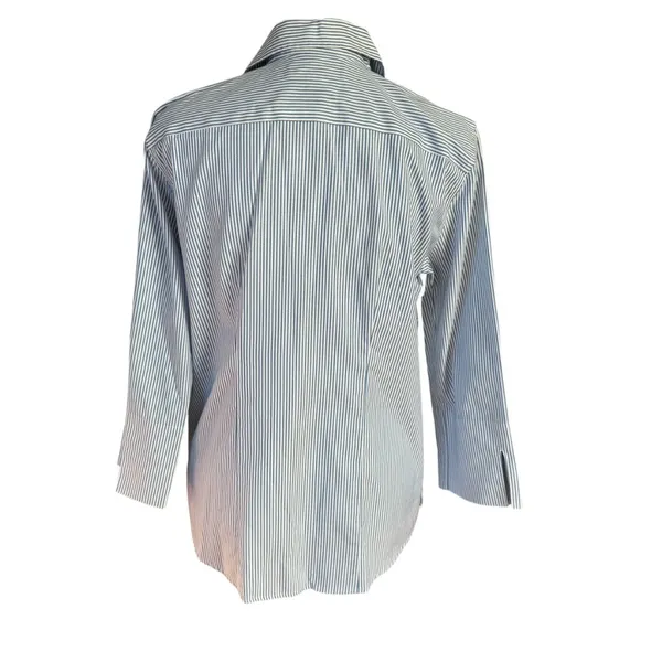 Lands' End pinpoint oxford blue and white stripe button down collared shirt 6 - Image 4