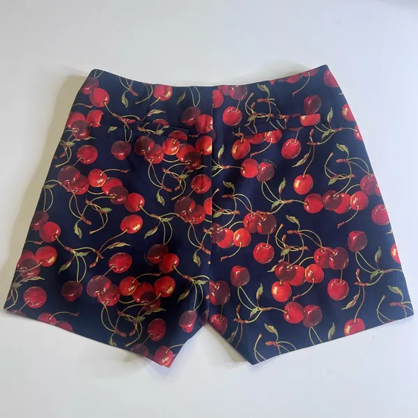 Ted Baker London Red Cherry Print‎ Zipper Pockets Navy Blue Shorts Size 0 = US 2 - Image 9