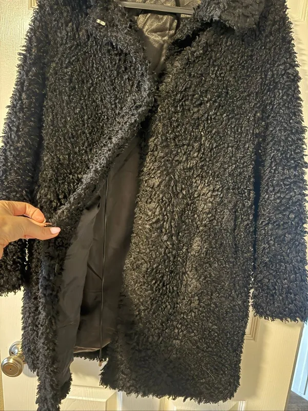 Twelfth Street by Cynthia Vincent Black Curly Faux Fur Long Coat - Image 2
