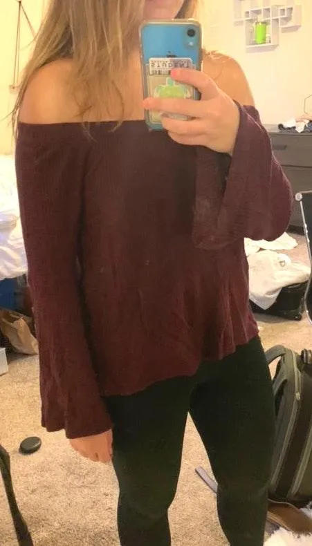 Hollister Maroon Of The Shoulder Sweater - Image 2