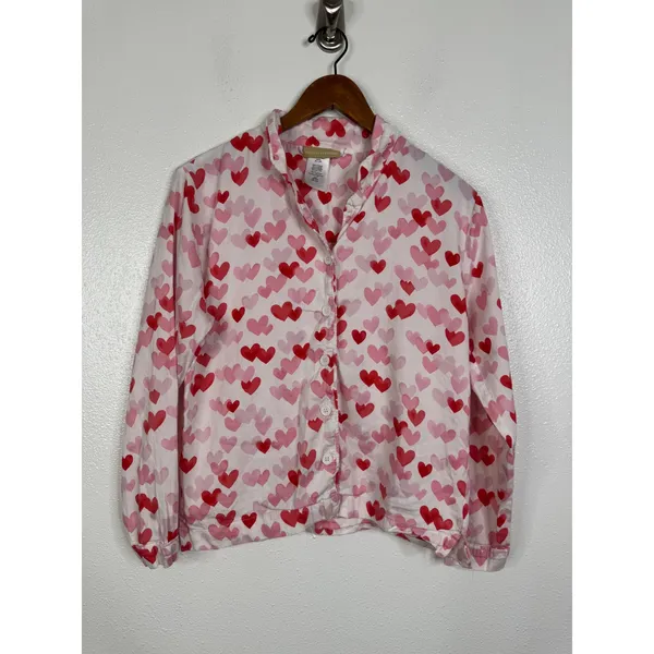 Pottery Barn Teen Pajama Set Small Pink Red Heart Print Cotton 2 Piece PJ Set - Image 2