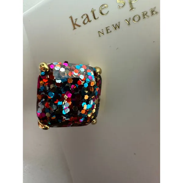 Kate Spade Rise and Shine Glitter Multicolor Gold Stud Earrings NEW in Package - Image 2