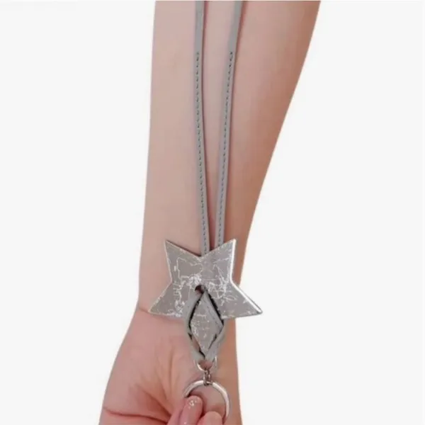 Christian Dior New Silver Star Keychain Bag Charm w/ Logo Gray Leather Tassel - Image 6